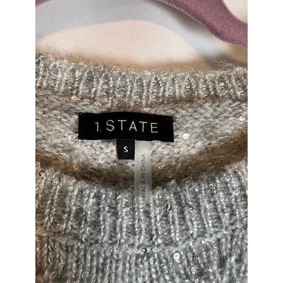 Women's 1. State Gray Sequin Long Sleeve Pullover Sweater Sz Small - Picture 2 of 8